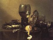 oyster, rum and wine still life of the silver cup unknow artist